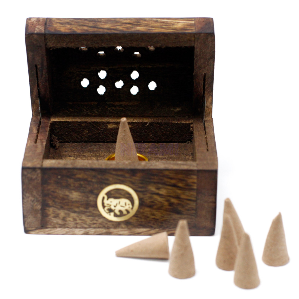 Mini caja de humo de cono de incienso - Madera de mango