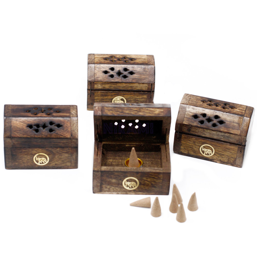 Mini caja de humo de cono de incienso - Madera de mango