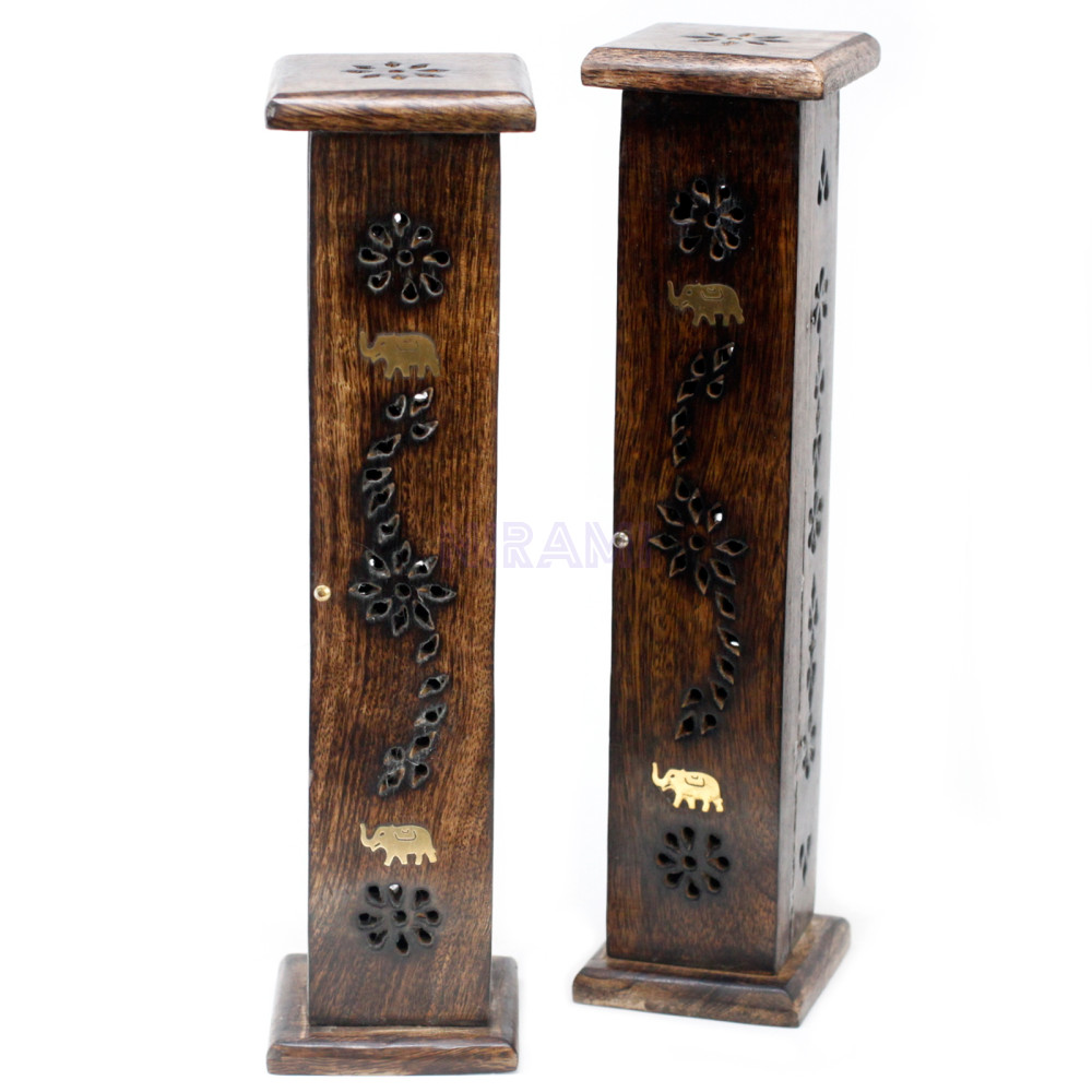 Torre de Incienso Cuadrada - Incrustación de latón - Madera de Mango