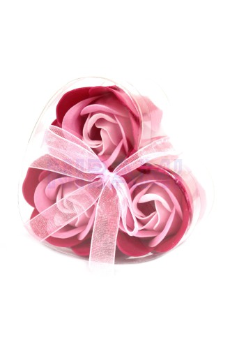 Set de 3 flores de Jabón caja corazón - rosas rosa