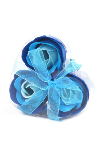 Set de 3 flores de Jabón caja corazón - rosas azul