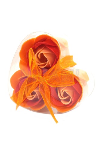 Set de 3 flores de Jabón caja corazón - rosas melocotón