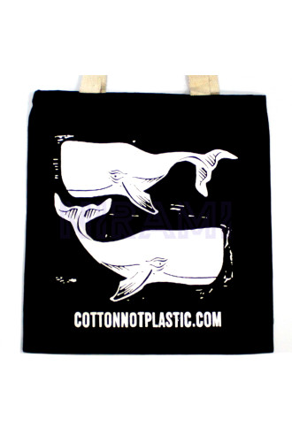 Bolsa de algodón grande Negro 38x42cm - BALLENAS - BLANCO