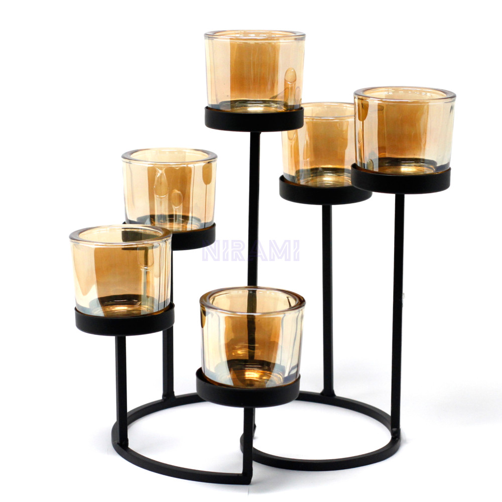 Centrepiece Iron Votive Candle Holder - 6 Cups Circle Tree