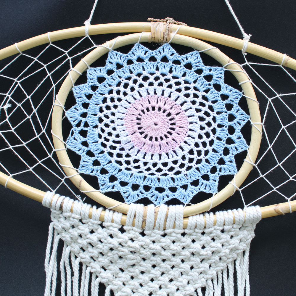 Atrapasueños Proteccion - Lrg Macramé Ojo Azul / Blanco / Rosa