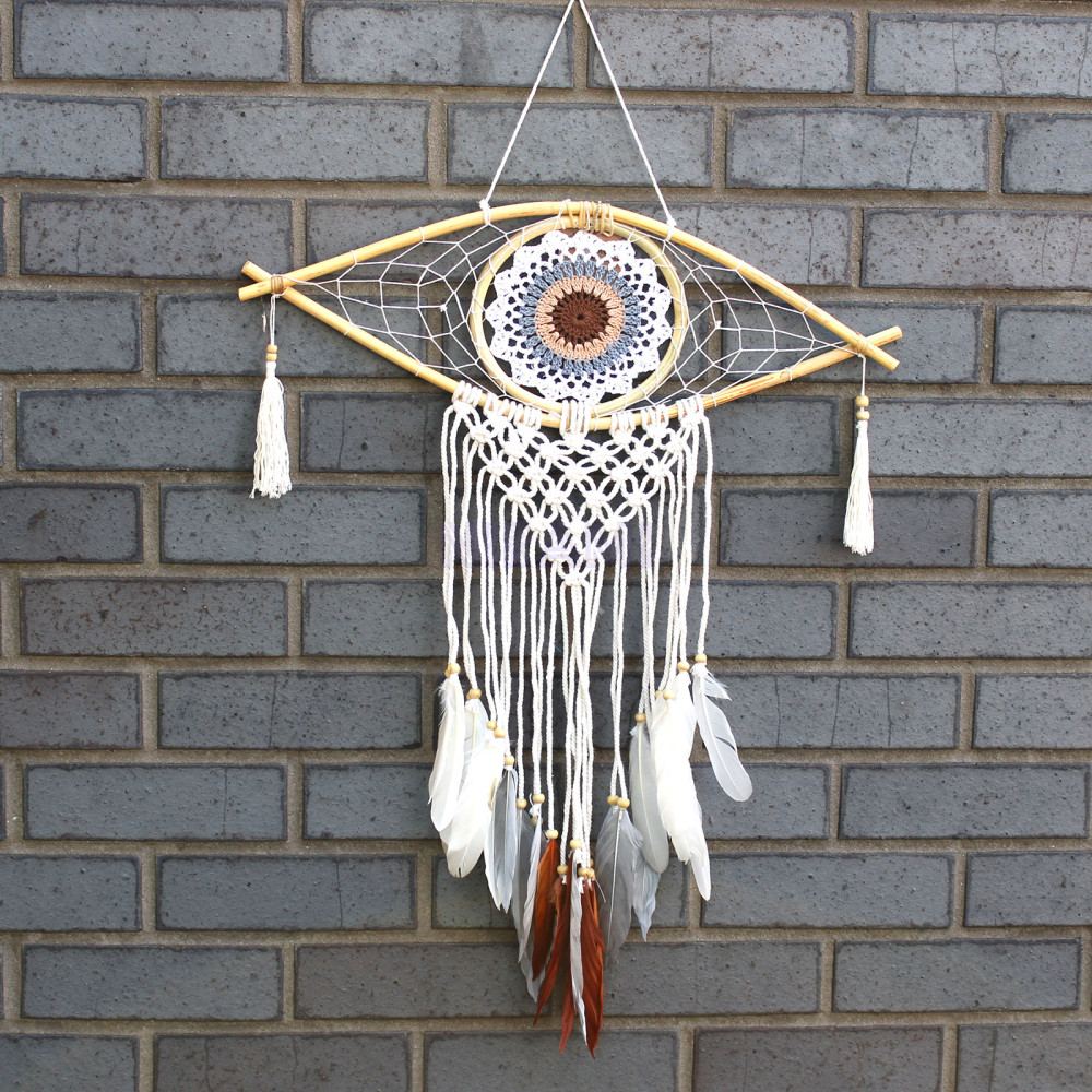 Atrapasueños Protección - Med Macramé Eye Blanco / Gris / Marrón