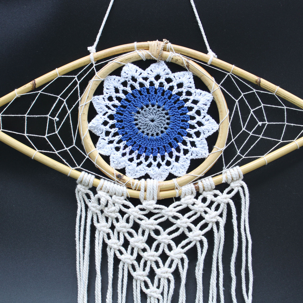 Protection dreamcatcher - Med Macrame Eye White/ Blue/Grey