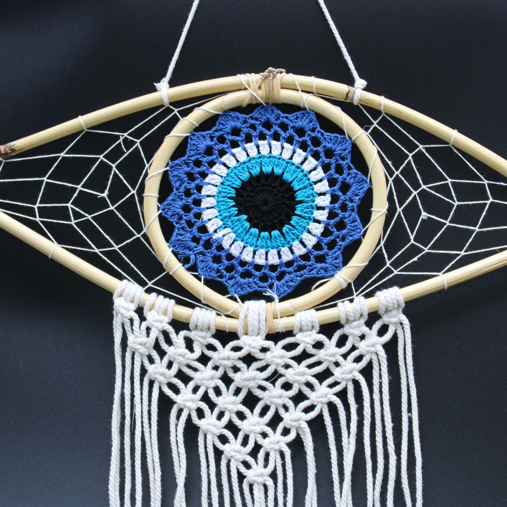 Protection dreamcatcher - Med Macrame Evil Eye Blue/White/Black