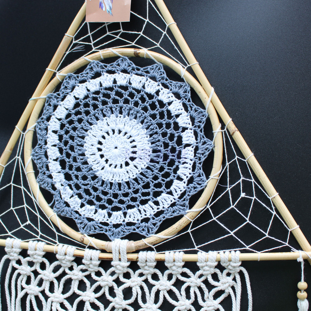 Atrapasueños Protección - Lrg Macramé Piramide Blanco / Gris