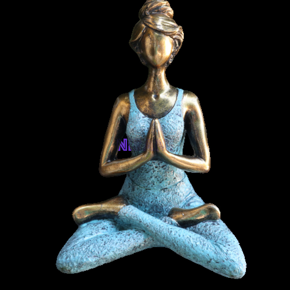 Figura Mujer Yoga - Bronce y Turquesa 24cm