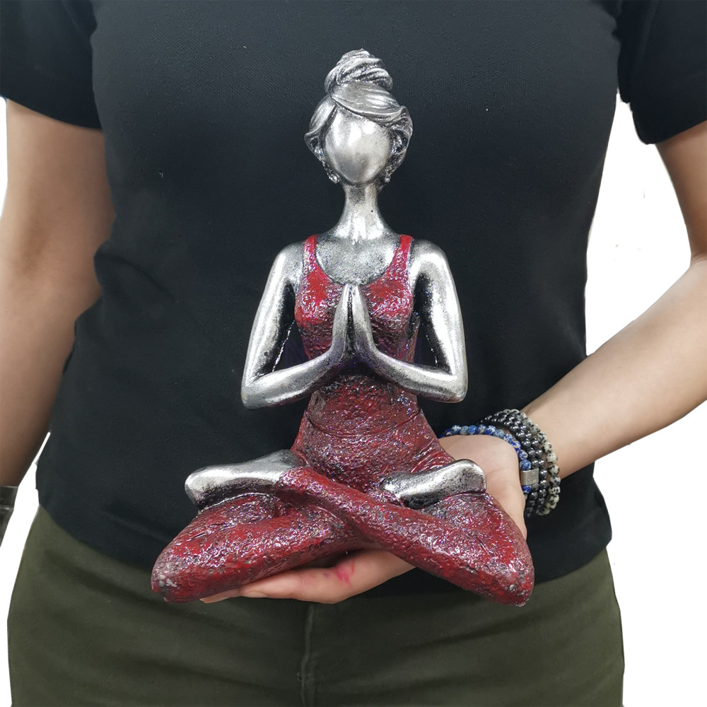Figura Yoga Lady - Plata y Burdeos 24cm
