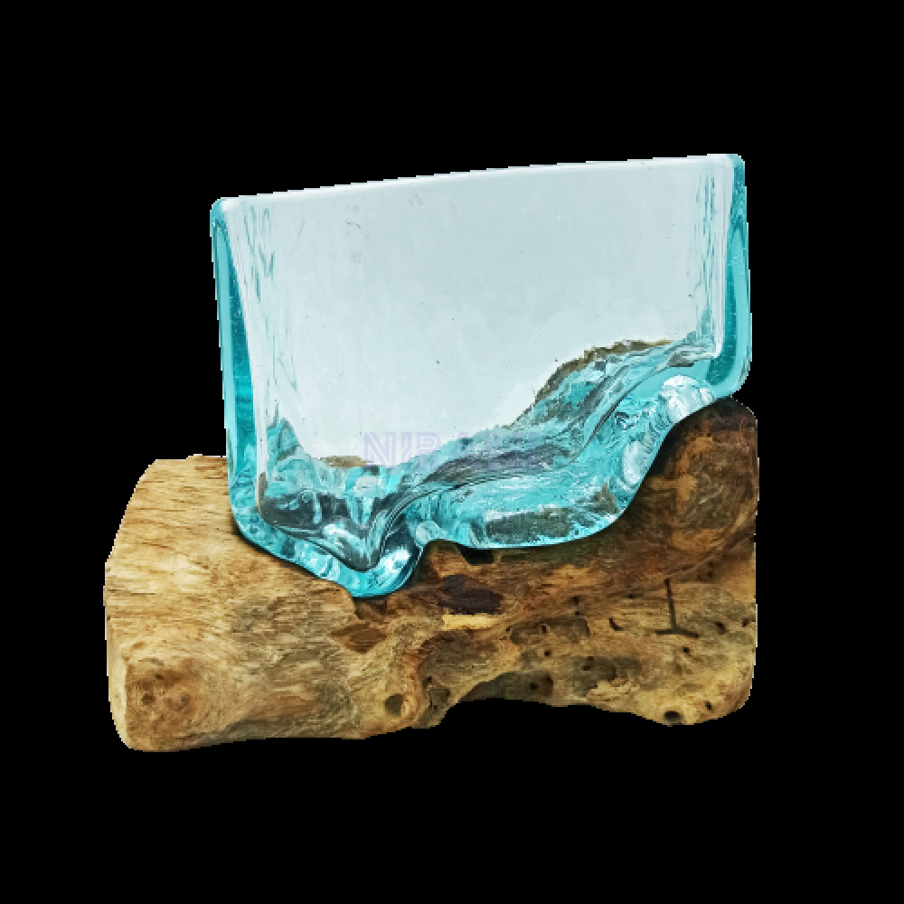 1x Molten Glass Tank on Wood with Stand - Large Bowl