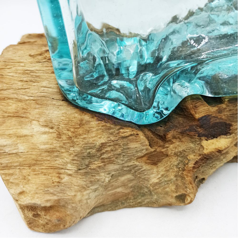 1x Molten Glass Tank on Wood with Stand - Large Bowl