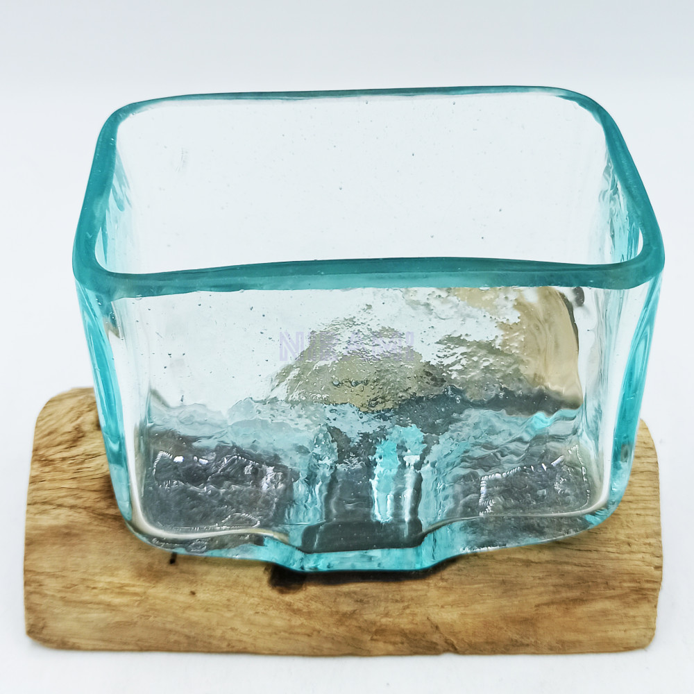 Molten Glass Tank on Wood with Stand - Small Bowl