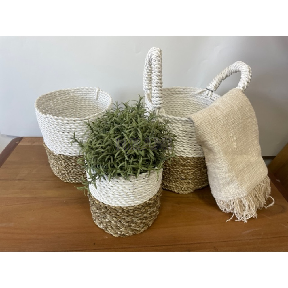 Juego de cestas de algas marinas - Gris / Natural / Blanco