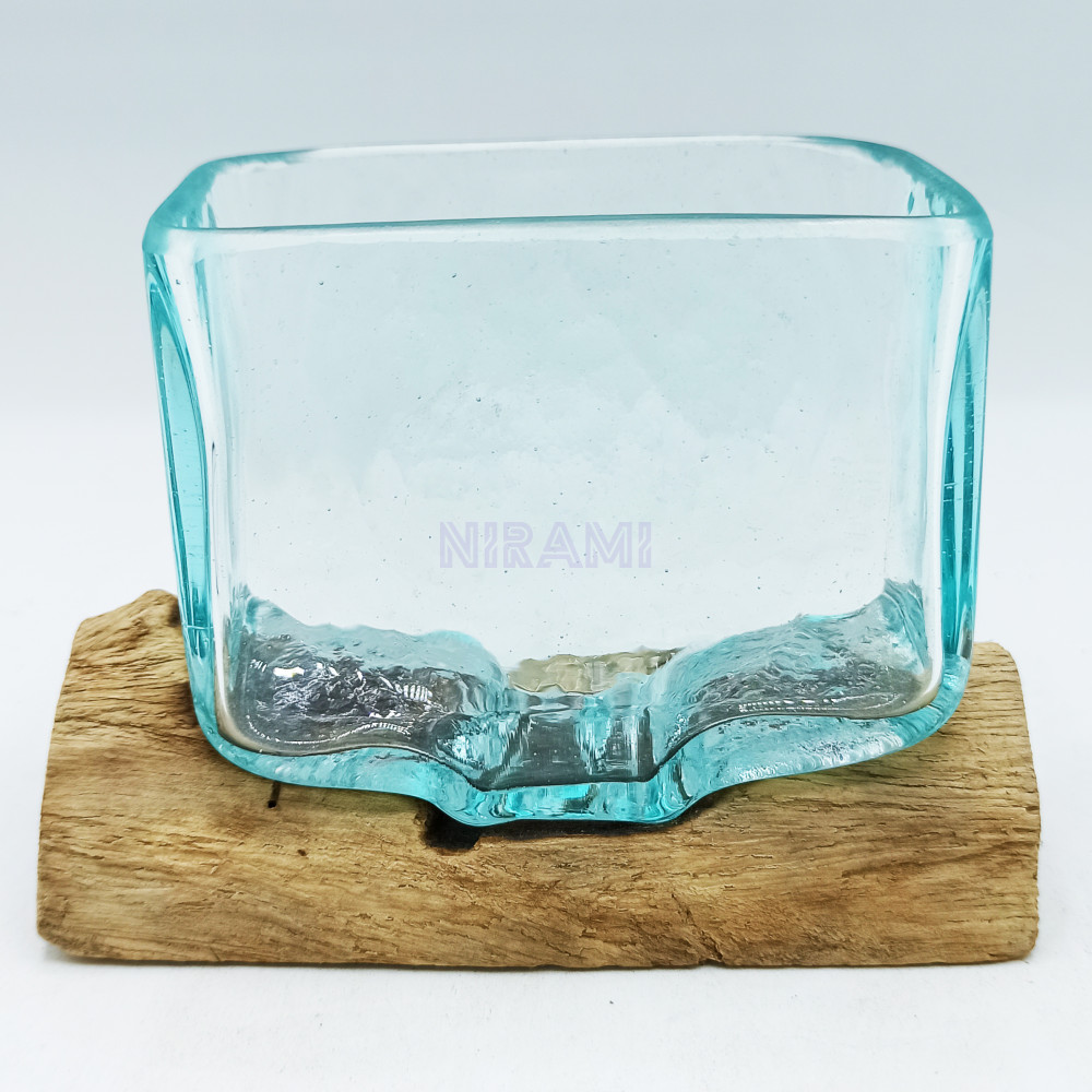 Molten Glass Tank on Wood with Stand - Small Bowl