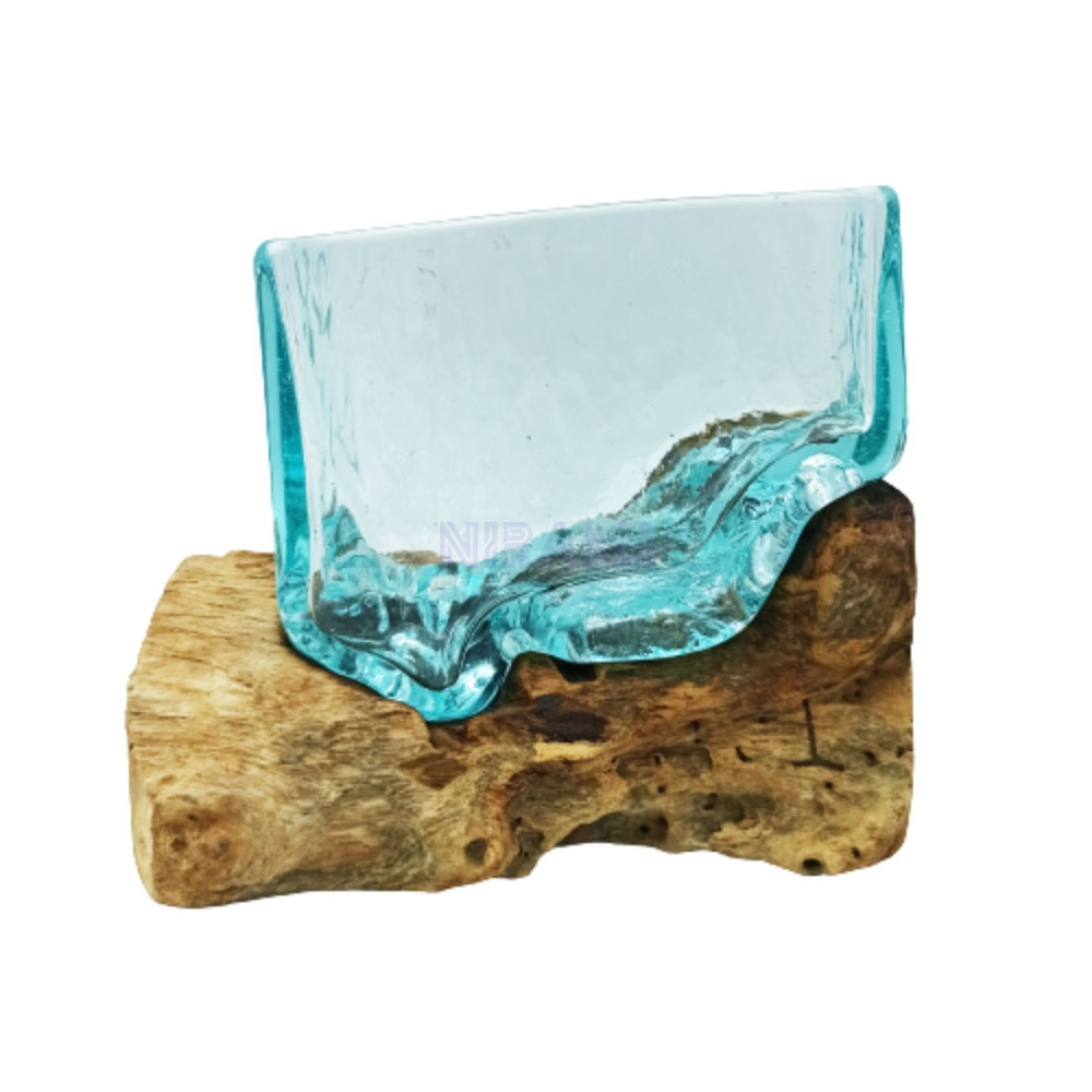 1x Molten Glass Tank on Wood with Stand - Large Bowl