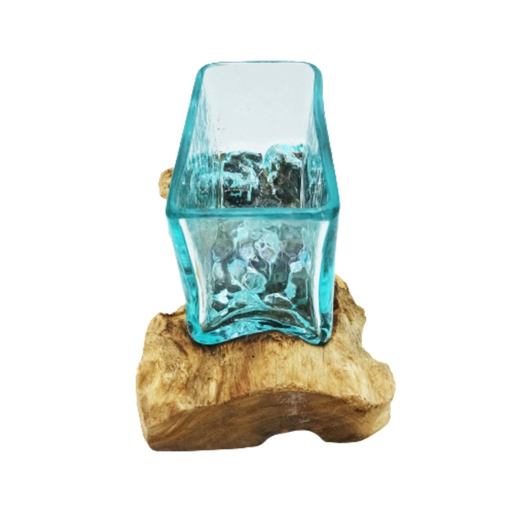 1x Molten Glass Tank on Wood with Stand - Large Bowl