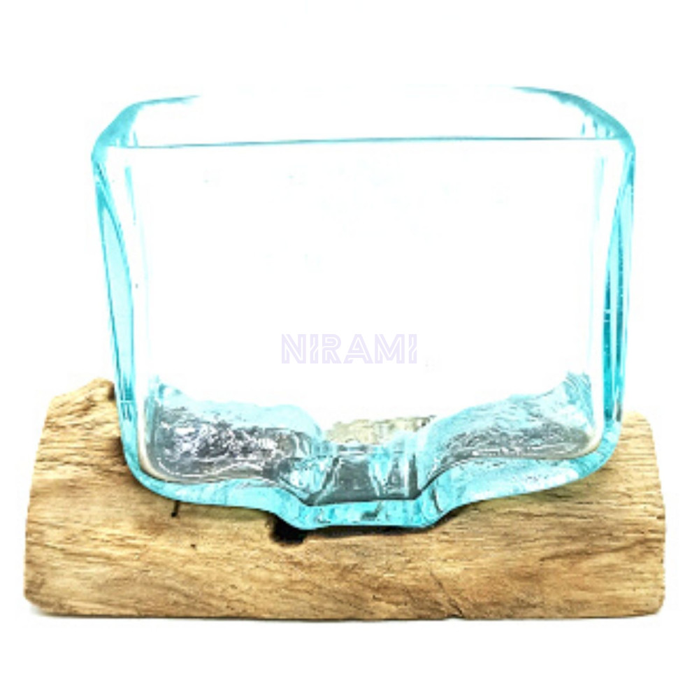 Molten Glass Tank on Wood with Stand - Small Bowl