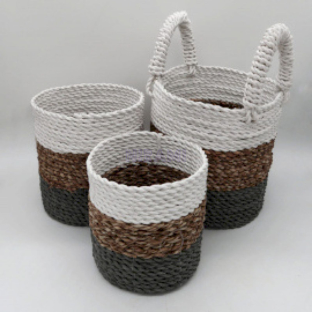 Juego de cestas de algas marinas - Gris / Natural / Blanco