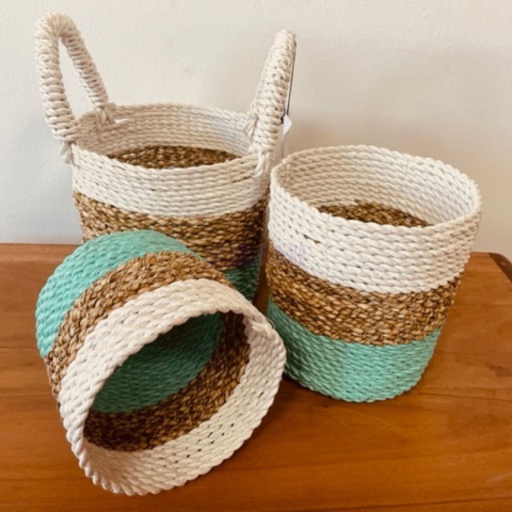 Juego de cestas de algas marinas - Verde/Natural/Blanco