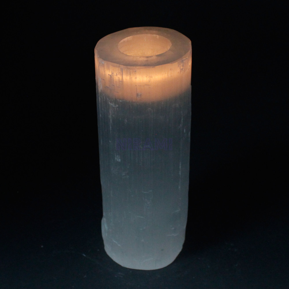 Selenite Cylinder Candle Holder - 20 cm