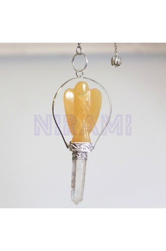 Péndulo de ángel con anillo de cuarzo amarillo