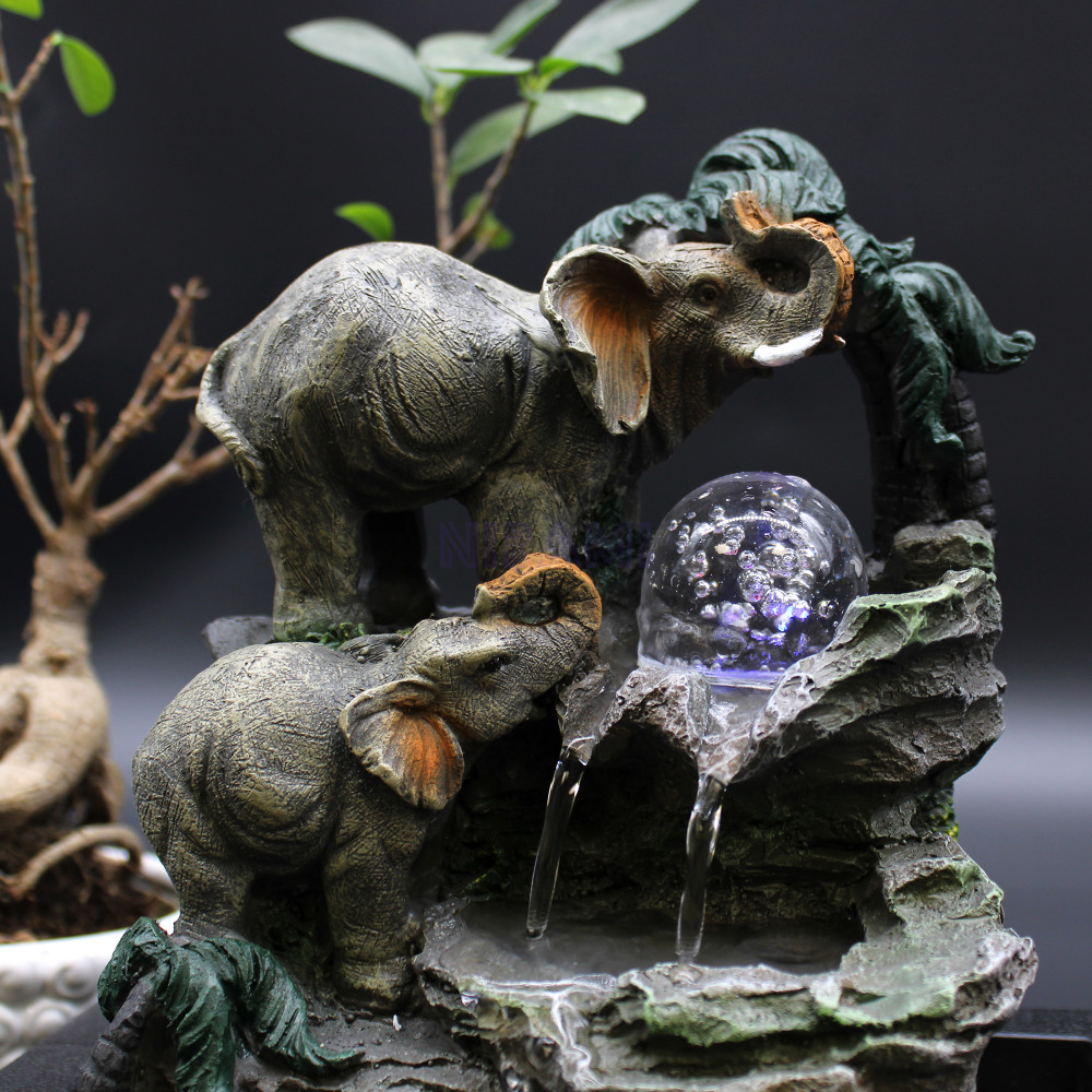Fuente de agua de sobremesa - 30 cm - Familia de elefantes