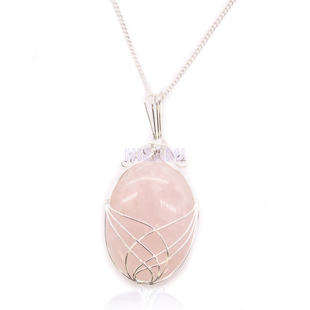 Collar de Piedras Preciosas Envueltas en Cascada - Cuarzo Rosa 