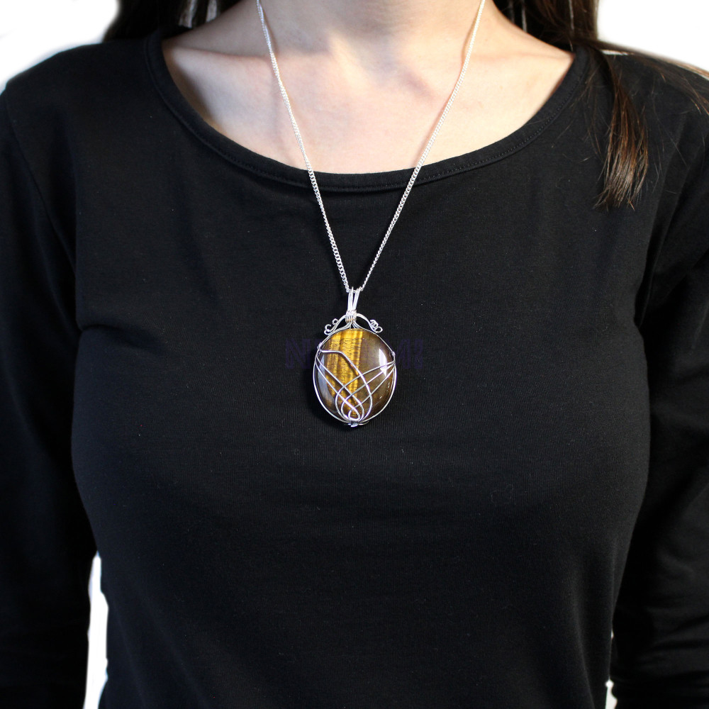 Collar de Gemas Envueltas en Cascada - Ojo de Tigre 