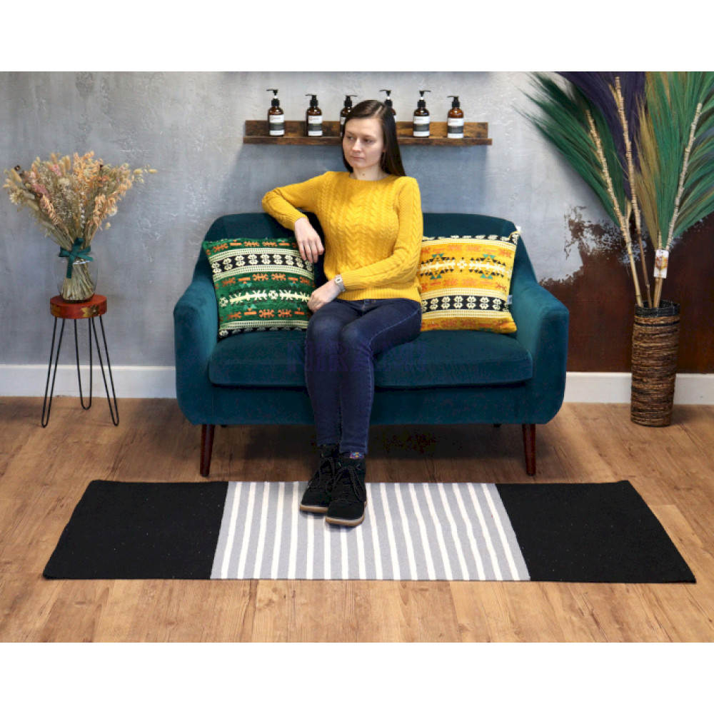 Alfombra India de Algodón - 70x170cm - Negro / Gris