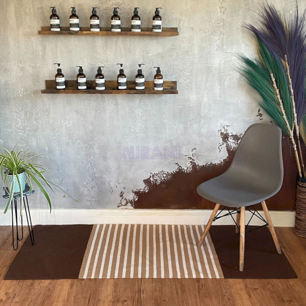 Alfombra India de Algodón - 70x170cm - Marrón Oscuro / Beige