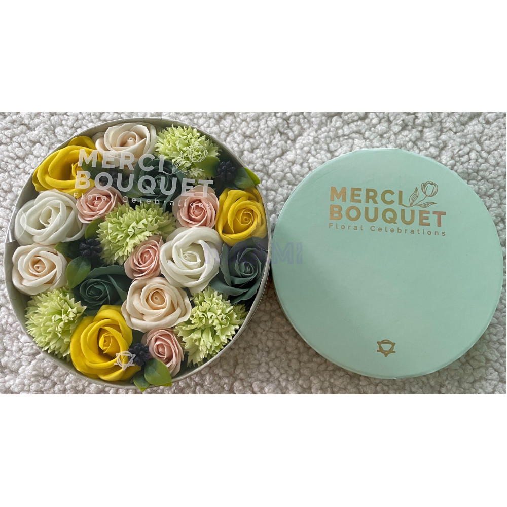Celebraciones Primavera Amarillo y Verdes Caja Regalo Redonda Flores Jabón