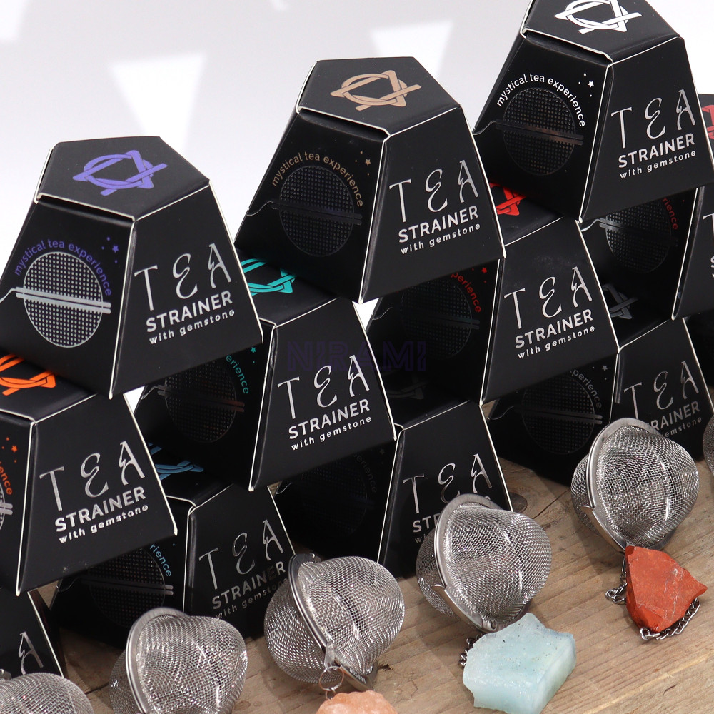 Ojo de tigre dorado colador de té de piedras preciosas de cristal crudo 