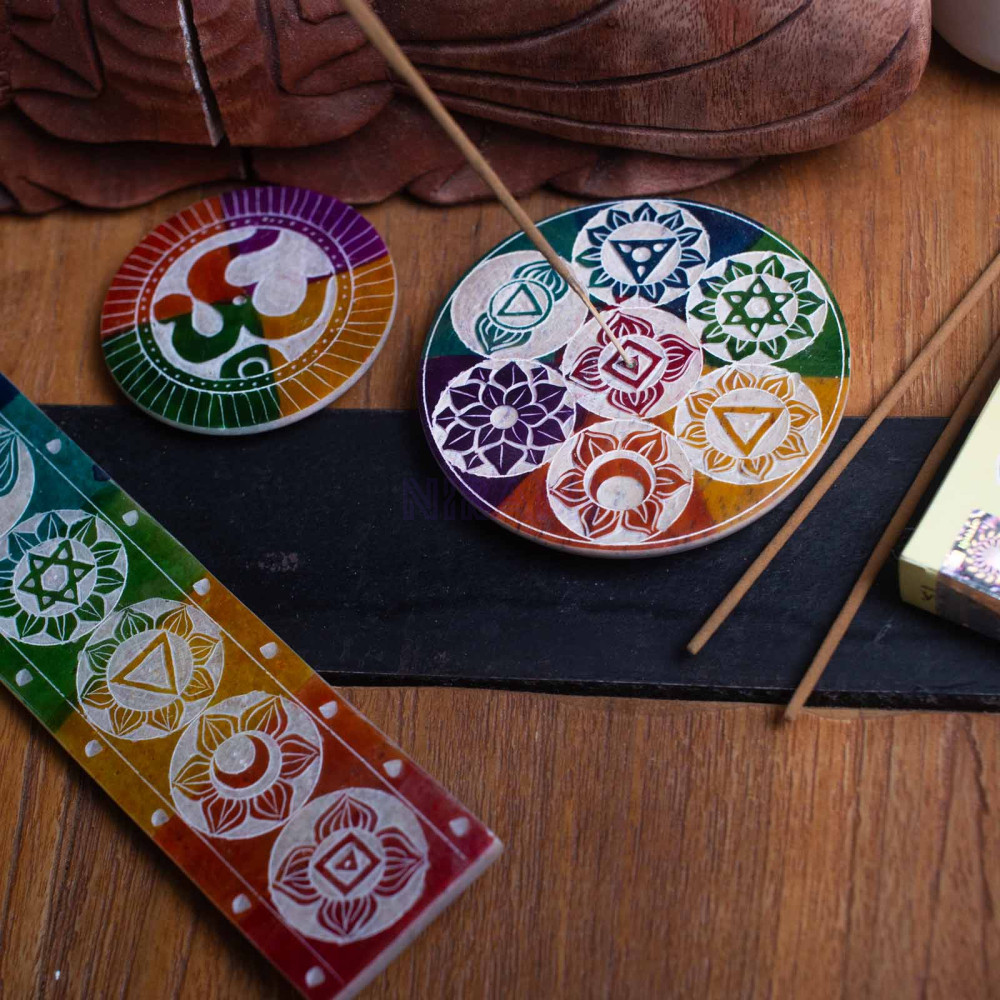 Porta Incienso en Disco de Esteatita 8cm - Om