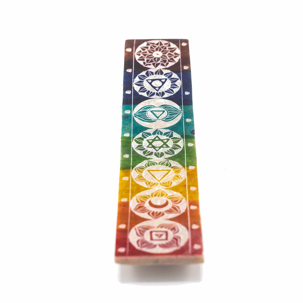 Porta Incienso de Esteatita Siete Chakra - 26x5cm