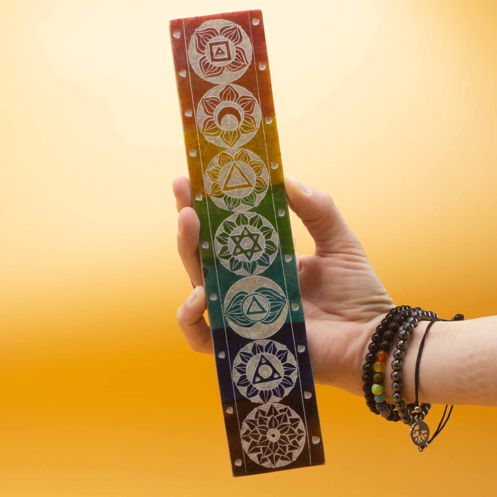 Porta Incienso de Esteatita Siete Chakra - 26x5cm