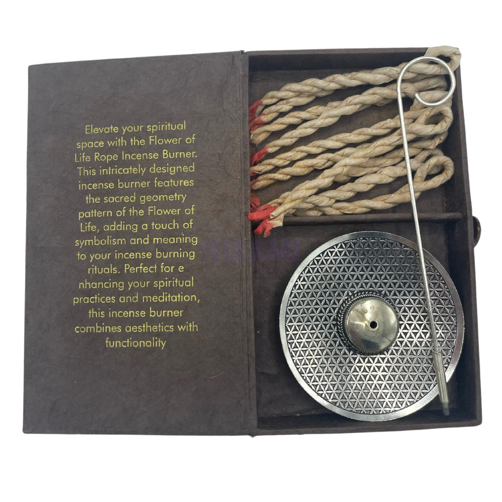Flor de la Vida - Set Incienso Cuerda y Porta Incienso Plateado