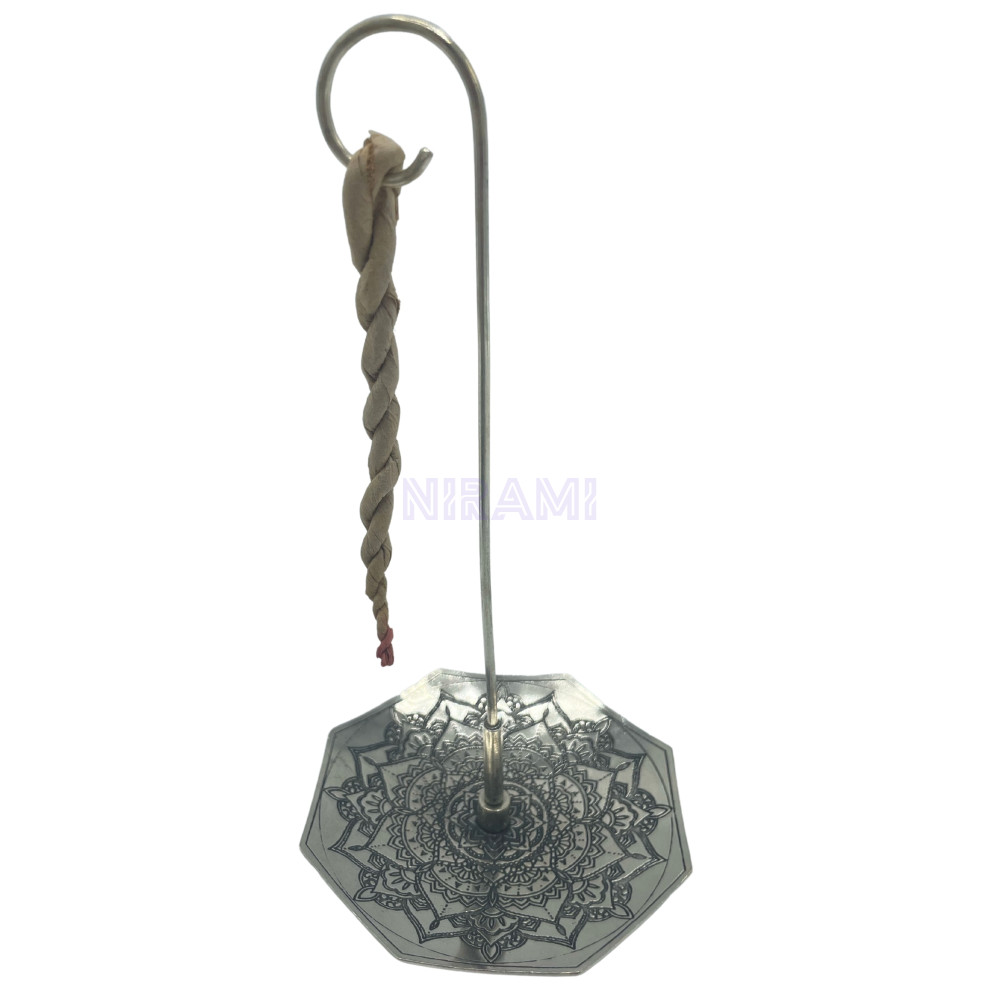 Flor de Mandala - Juego Incienso Cuerda y Porta Incienso Plateado