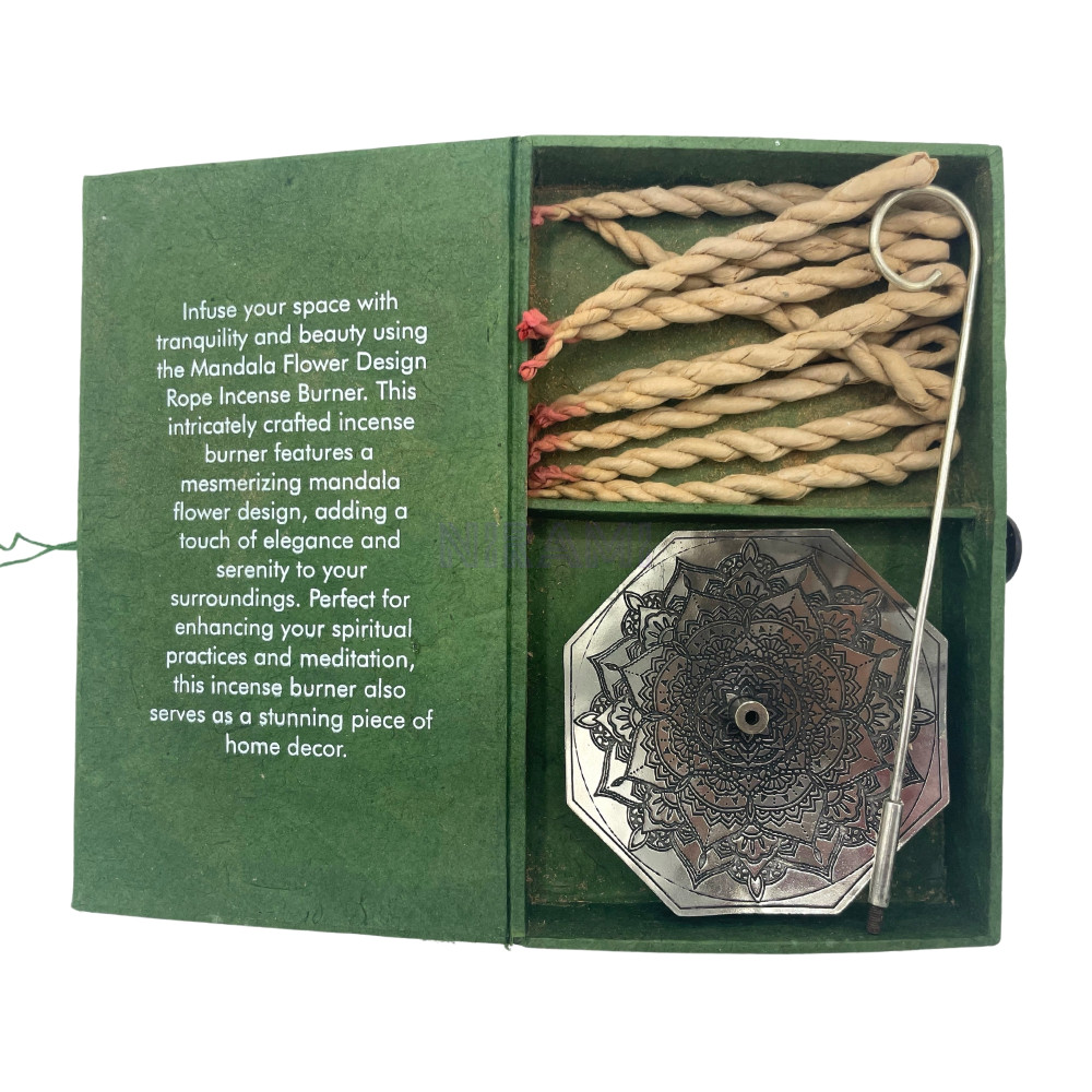 Flor de Mandala - Juego Incienso Cuerda y Porta Incienso Plateado