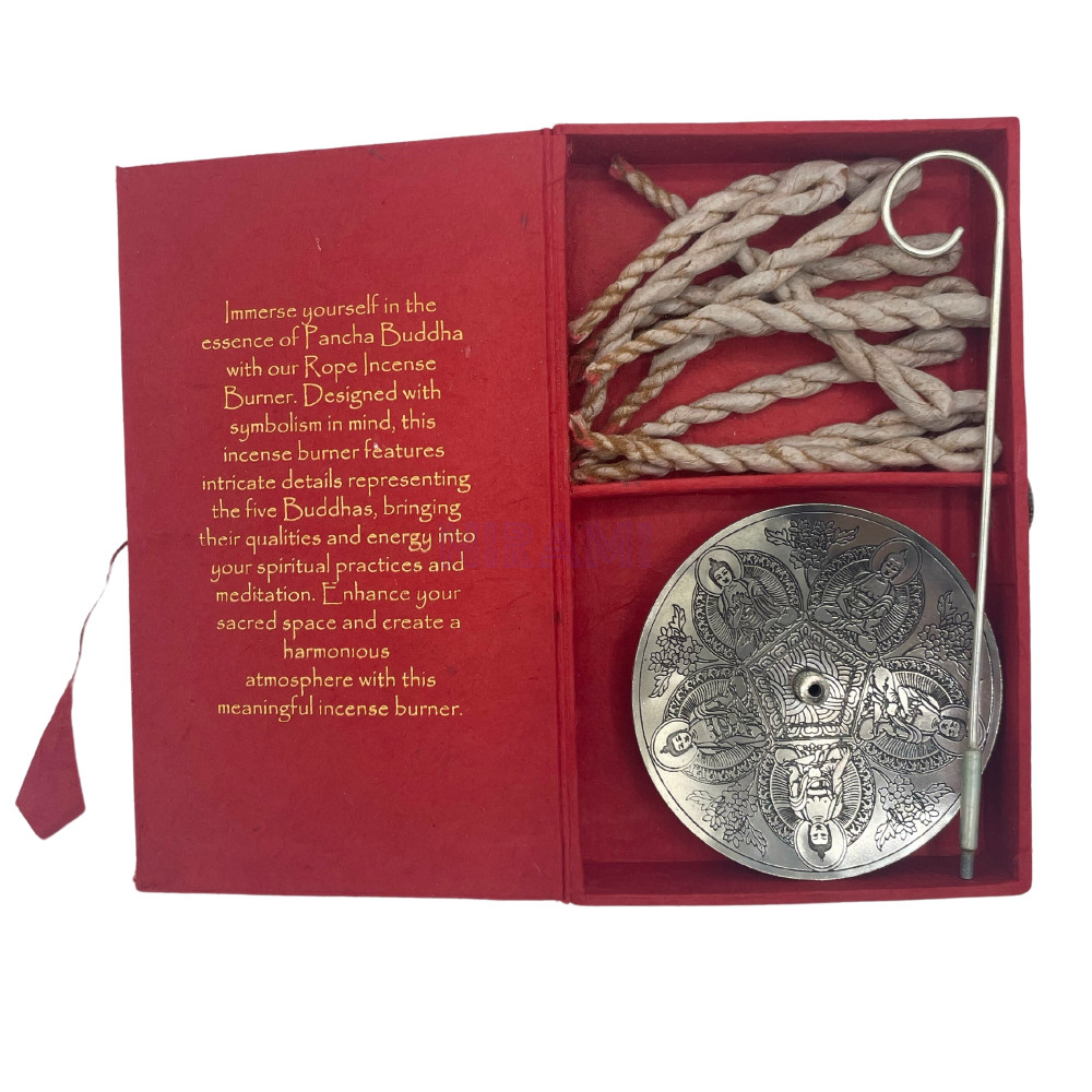 Pancha Buddha - Set Incienso Cuerda y Porta Incienso Plateado