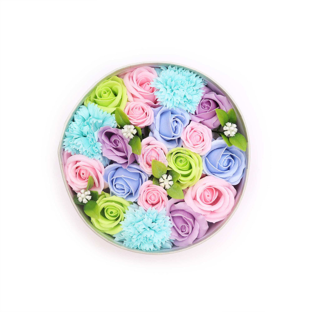Bendiciones Bebe Azules Caja Regalo Redonda Flores Jabón 