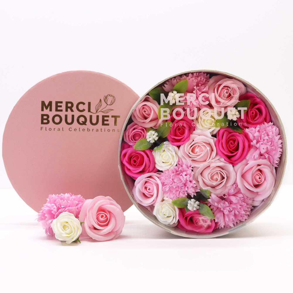 Bendiciones Bebe Rosas Caja Regalo Redonda Flores Jabón 