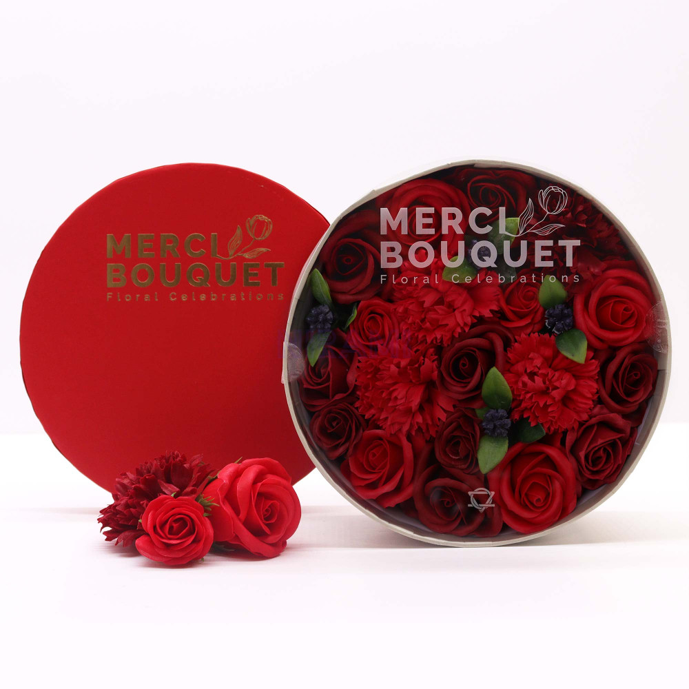 Rosas Rojas Clásicas Caja Regalo Redonda Flores Jabón