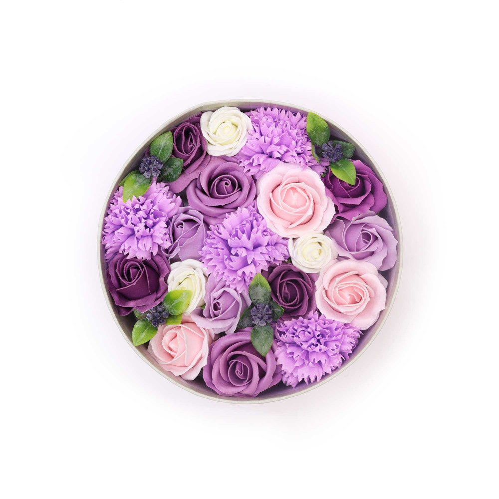 Rosa lavanda y clavel Caja Regalo Redonda Flores Jabón
