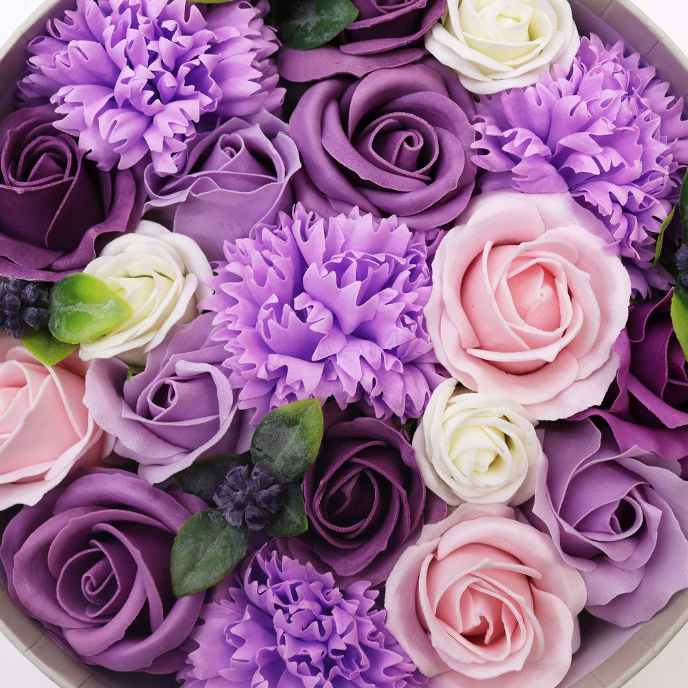 Rosa lavanda y clavel Caja Regalo Redonda Flores Jabón