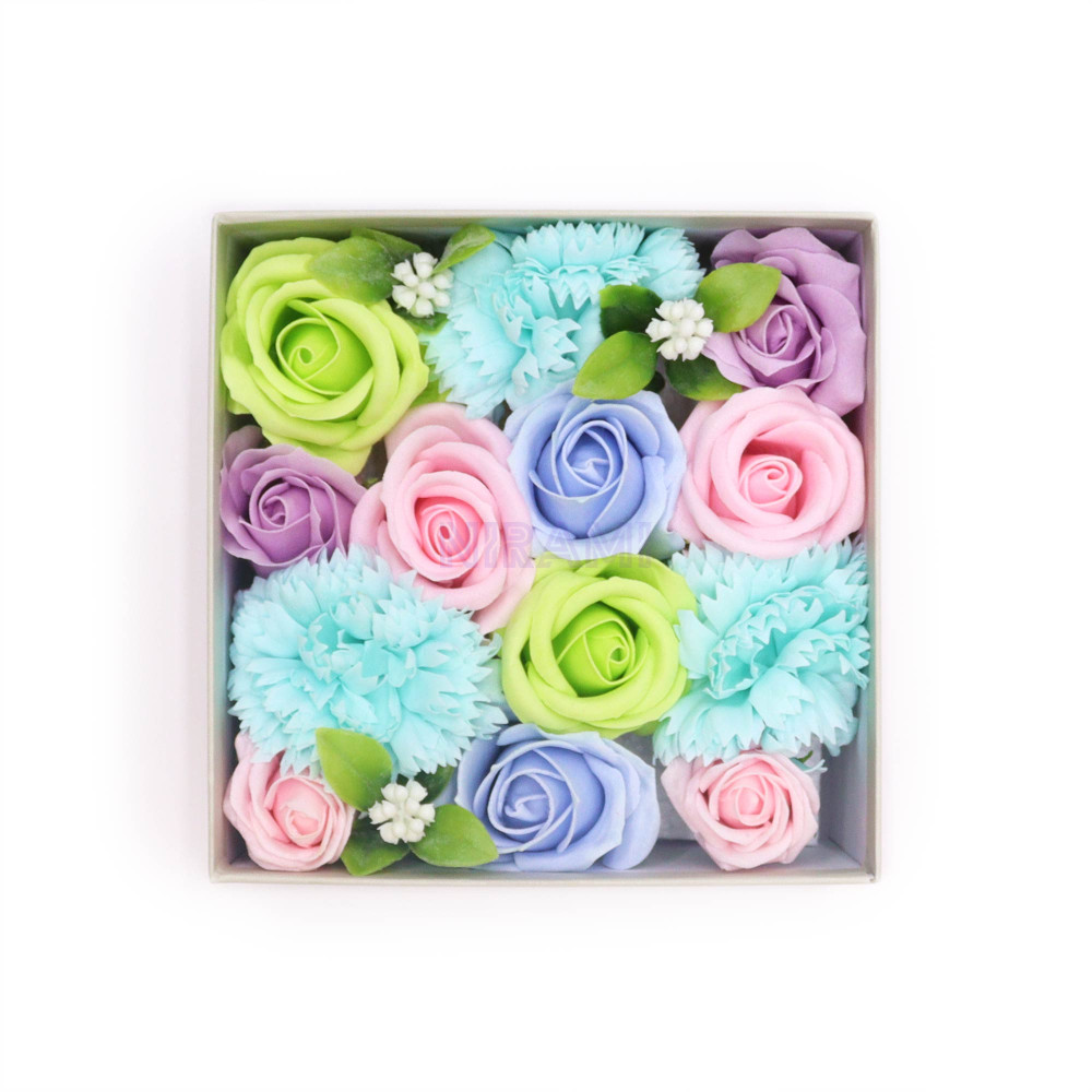 Bendiciones bebe Blues Caja Regalo Cuadrada Flores Jabón