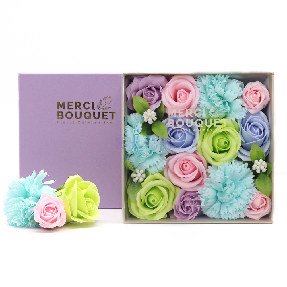 Bendiciones bebe Blues Caja Regalo Cuadrada Flores Jabón