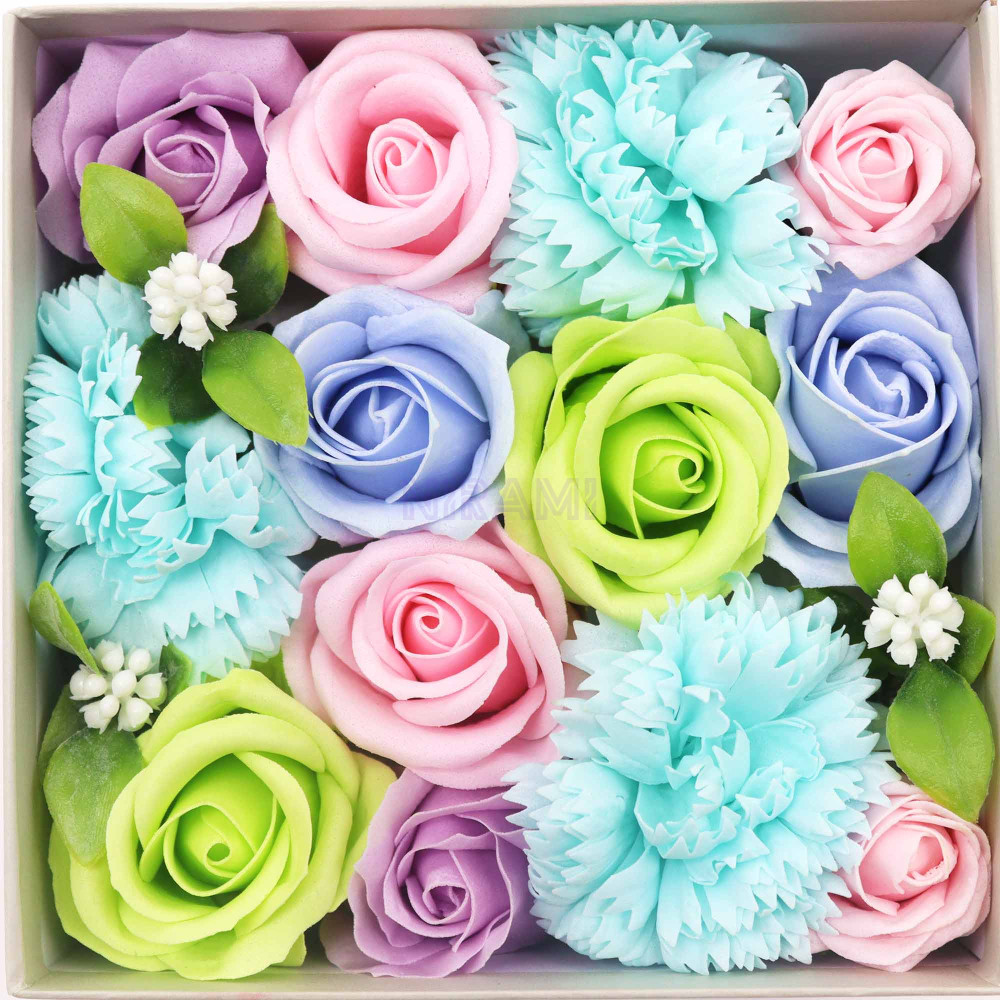 Bendiciones bebe Blues Caja Regalo Cuadrada Flores Jabón