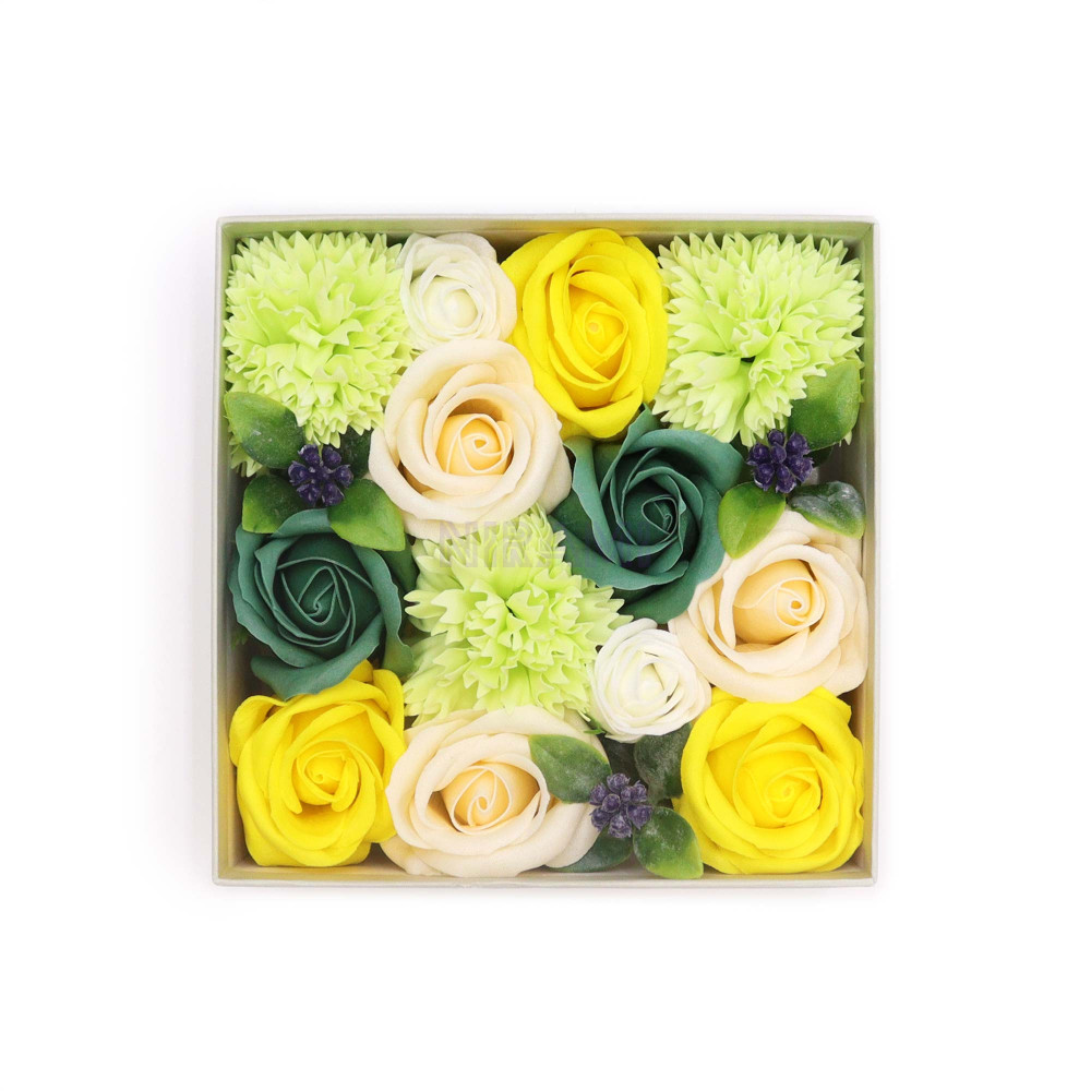 Celebraciones de Primavera - Amarillo y Verdes Caja Regalo Cuadrada Flores Jabón